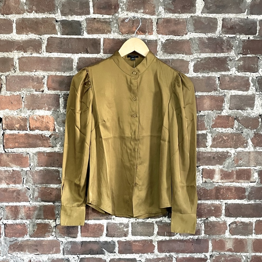 NWT Ann Taylor Petite Puff Blouse Warm Honey 0P